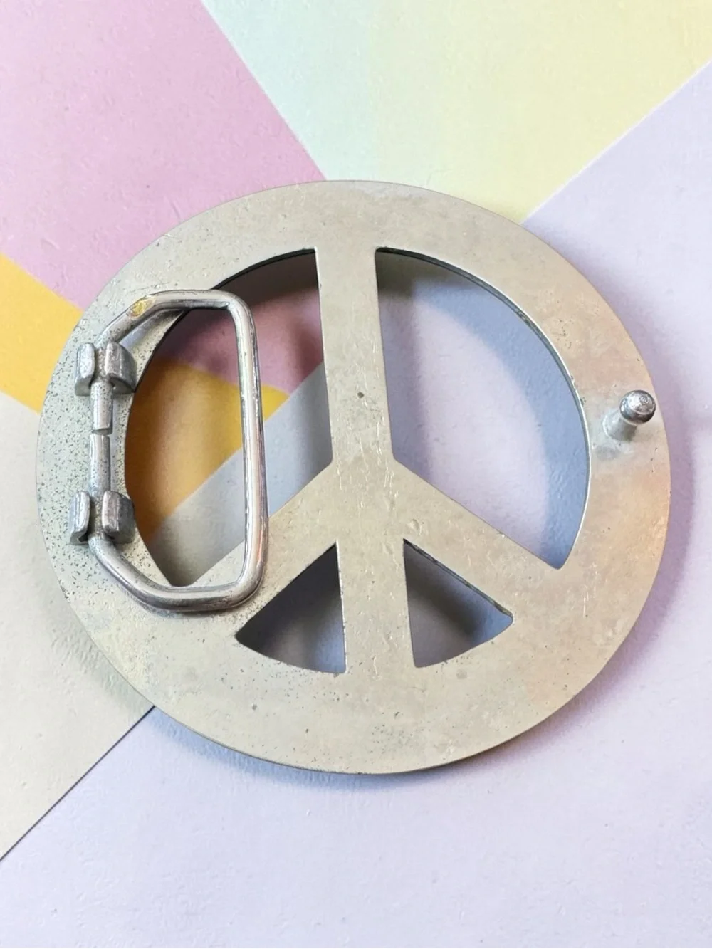 Peace Sign Rhinestone Belt Buckle. Vintage.